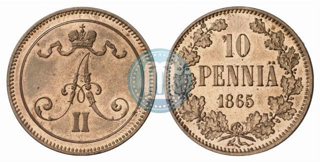 Фото 10 пенни 1865 года  