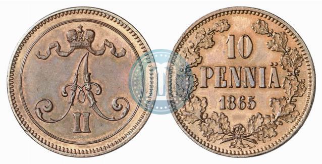 Фото 10 пенни 1865 года  