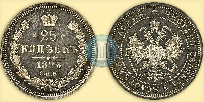 Фото 25 копеек 1873 года СПБ-НІ 