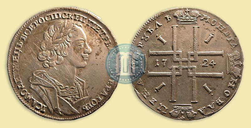 Фото 1 рубль 1724 года  "Портрет в античных доспехах"
