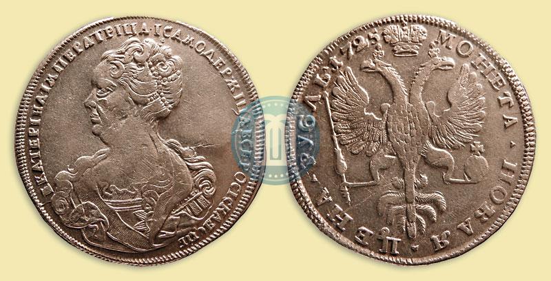 Фото 1 рубль 1725 года СПБ "Петербургский тип, портрет влево"
