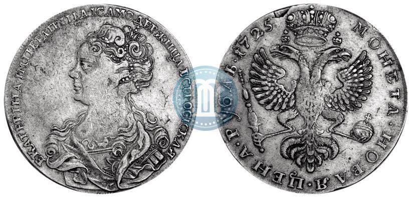 Фото 1 рубль 1725 года  "Московский тип, портрет влево"