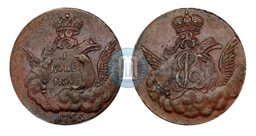 Фото 1 копейка 1755 года  "Орел в облаках. Пробная"