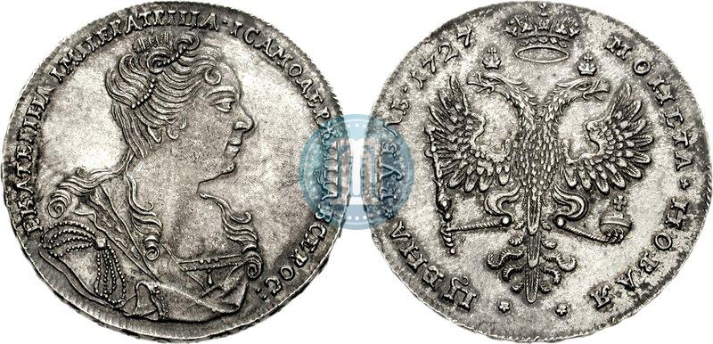 Фото 1 рубль 1727 года  "Московский тип, портрет вправо"