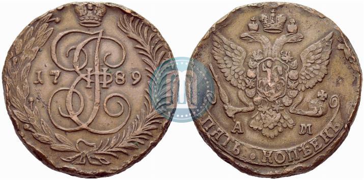 Фото 5 копеек 1789 года АМ 