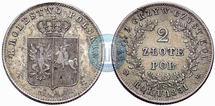 Picture 2 złote 1831 year KG "Polish uprising"