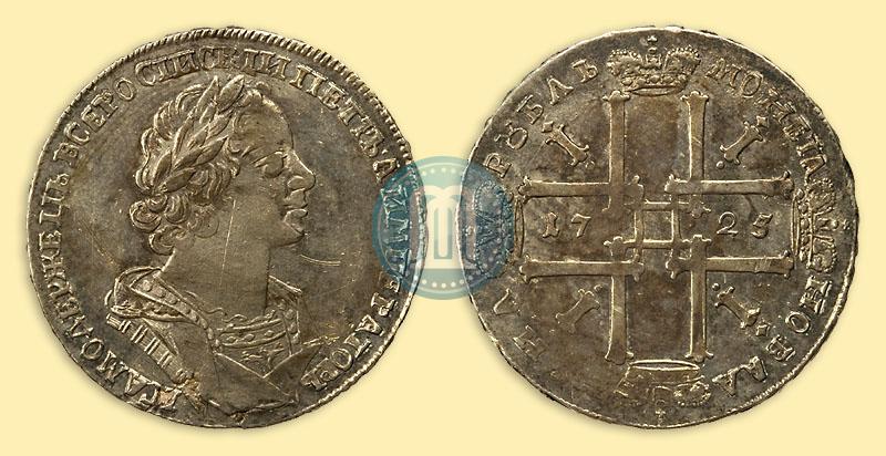Фото 1 рубль 1725 года  "Портрет в античных доспехах"