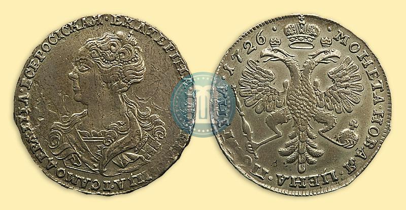 Picture Poltina 1726 year  "Moscow type, portrait turned to the left"
