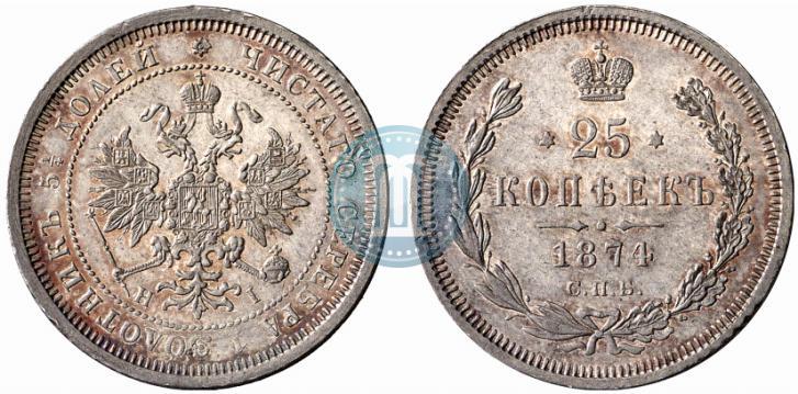Фото 25 копеек 1874 года СПБ-НІ 