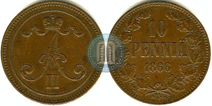 Фото 10 пенни 1866 года  
