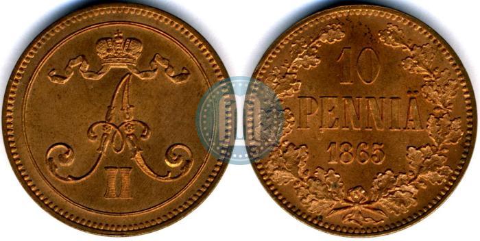 Picture 10 pennia 1865 year  
