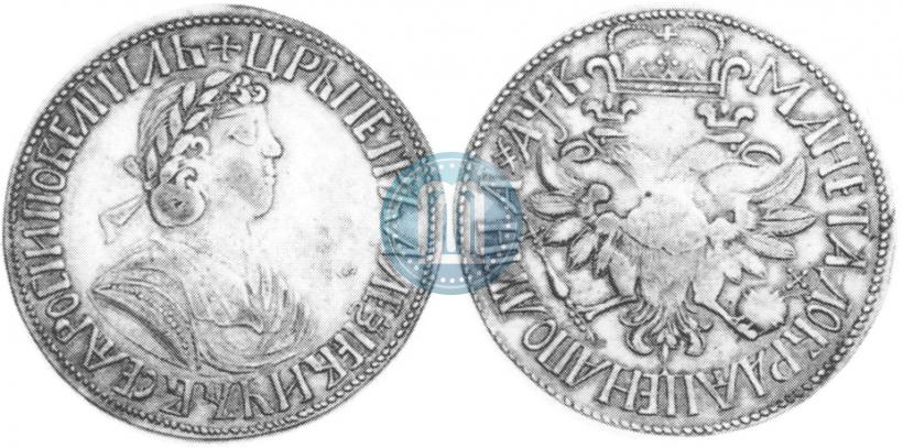 Picture Poltina 1702 year  "With a ribbon near the wreath"