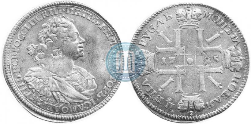 Фото 1 рубль 1725 года СПВ "Солнечный, в наплечниках"