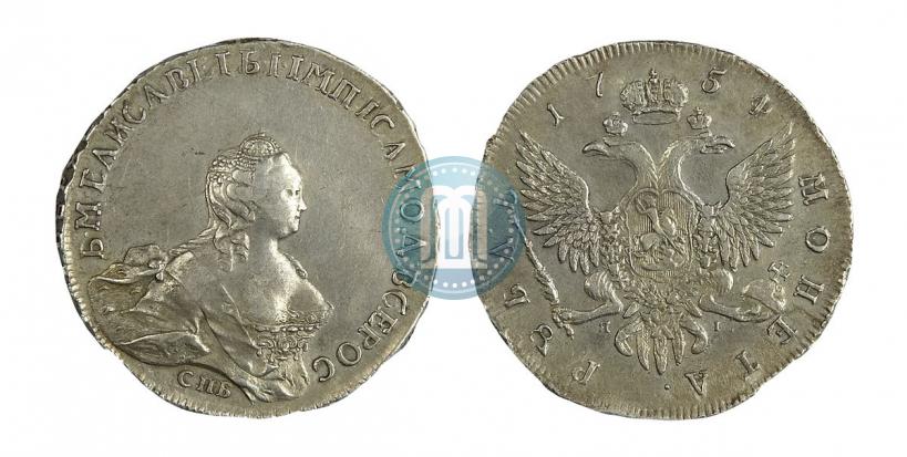 Фото 1 рубль 1754 года СПБ-ЯI "Портрет работы Бенджамина Скотта"