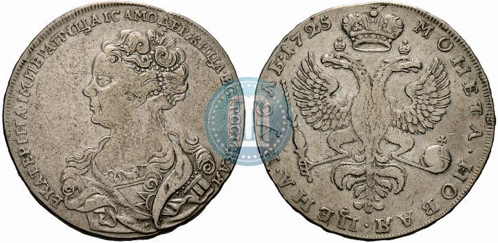 Фото 1 рубль 1725 года  "Московский тип, портрет влево"