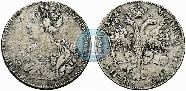 Фото 1 рубль 1725 года СПБ "Петербургский тип, портрет влево"