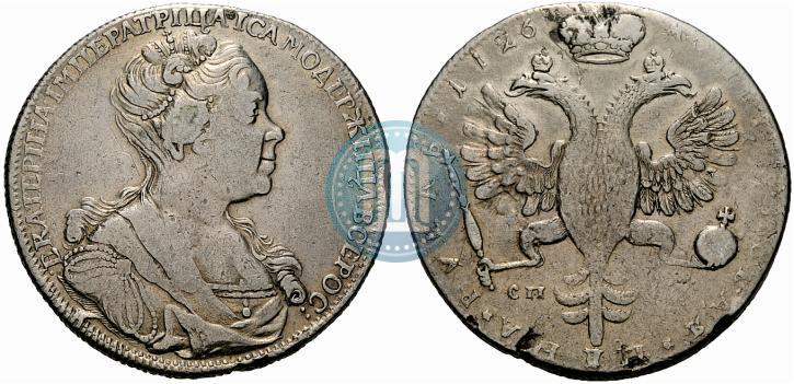 Фото 1 рубль 1726 года СПБ "Петербургский тип, портрет вправо"