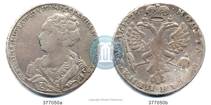 Фото 1 рубль 1726 года  "Московский тип, портрет влево"