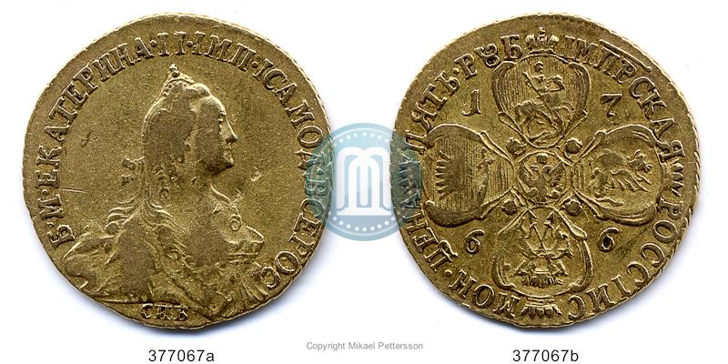 Фото 5 рублей 1766 года СПБ 