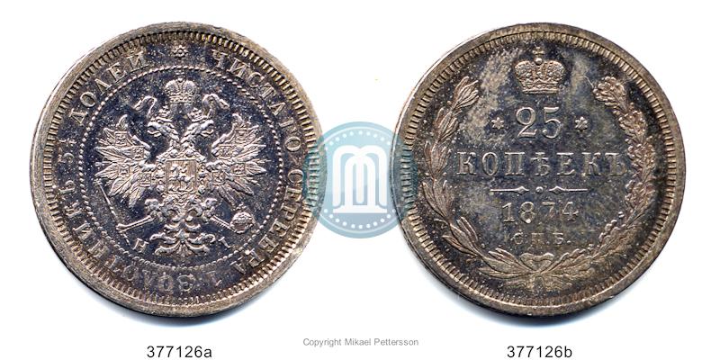 Picture 25 kopecks 1874 year СПБ-НІ 