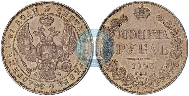 Фото 1 рубль 1843 года СПБ-АЧ 