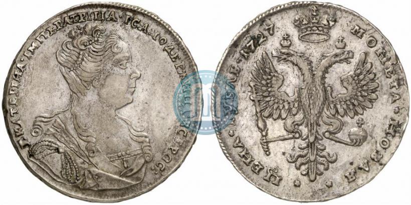 Фото 1 рубль 1727 года  "Московский тип, портрет вправо"