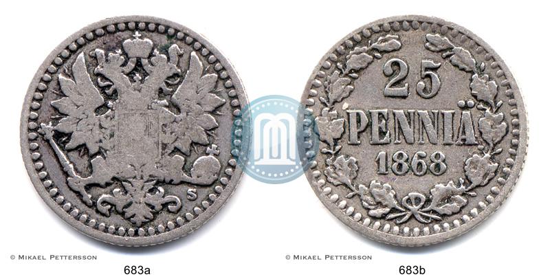 Фото 25 пенни 1868 года S 