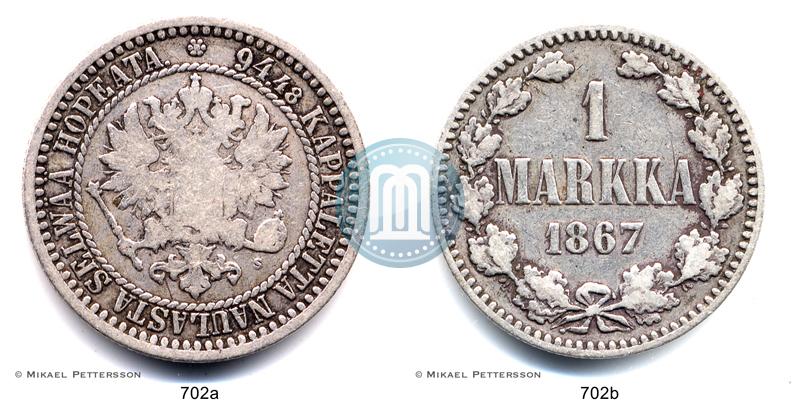 Picture 1 markka 1867 year S 