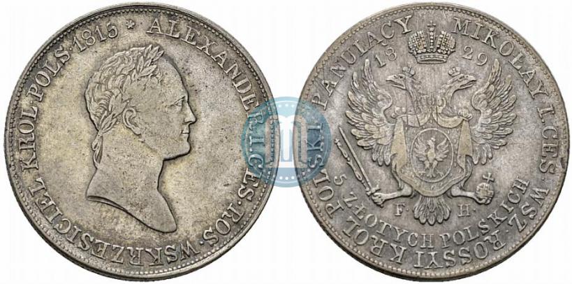 Фото 5 злотых 1829 года FH 