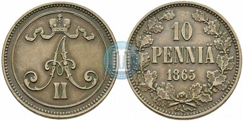 Фото 10 пенни 1865 года  