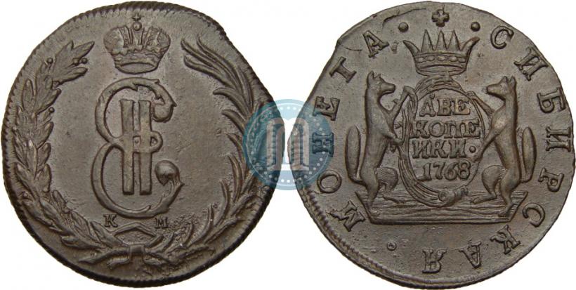 Фото 2 копейки 1768 года КМ 