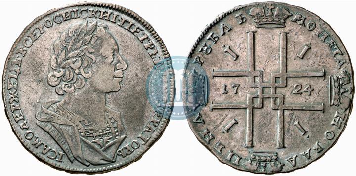 Фото 1 рубль 1724 года  "Портрет в античных доспехах"