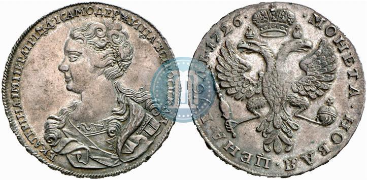 Фото 1 рубль 1726 года  "Московский тип, портрет влево"