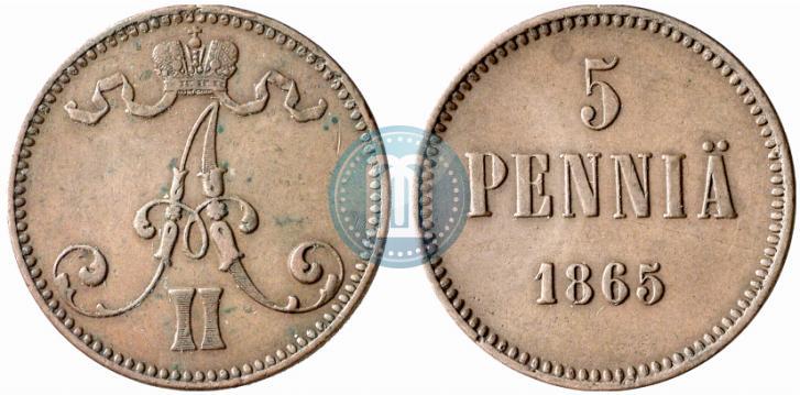 Picture 5 pennia 1865 year  