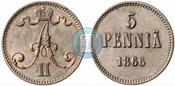 Picture 5 pennia 1866 year  