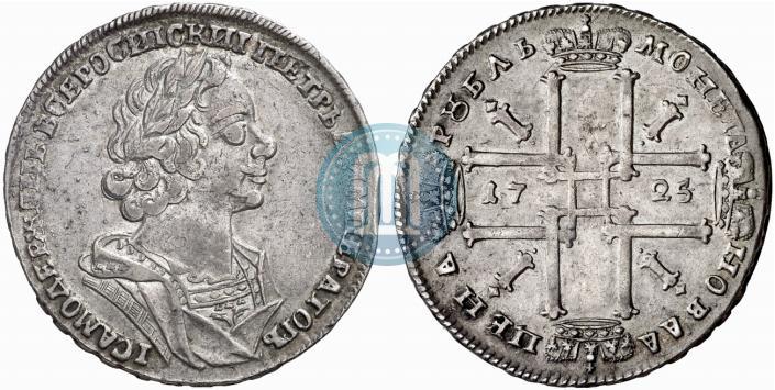 Фото 1 рубль 1725 года  "Портрет в античных доспехах"
