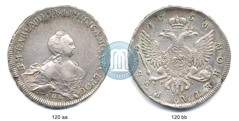 Фото 1 рубль 1754 года СПБ-ЯI "Портрет работы Бенджамина Скотта"