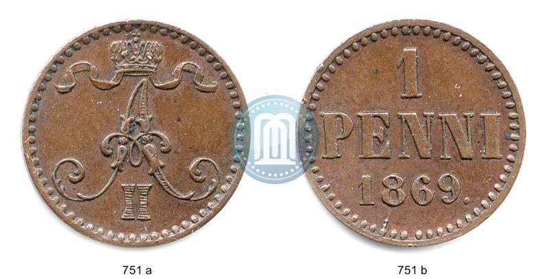 Фото 1 пенни 1869 года  