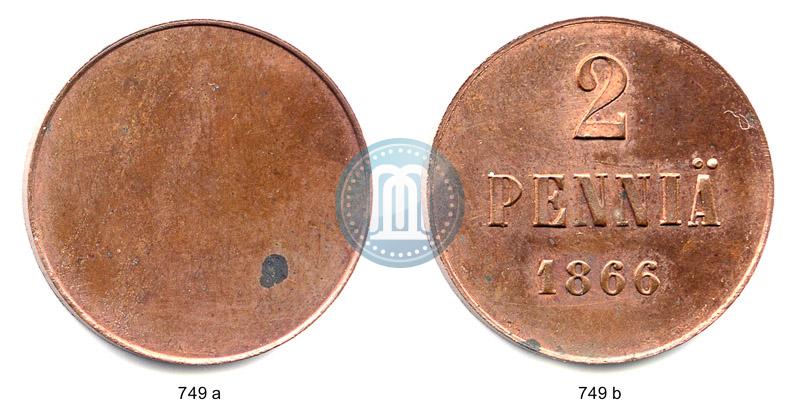 Picture 2 pennia 1866 year  "Pattern"