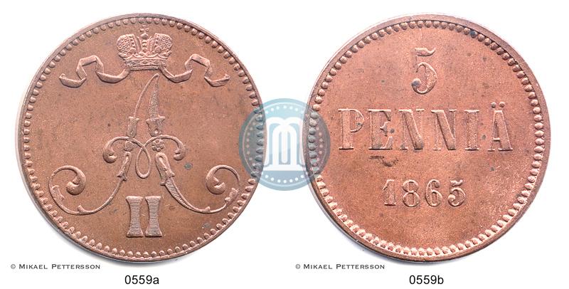 Picture 5 pennia 1865 year  