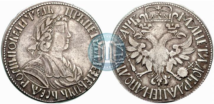 Picture Poltina 1702 year  "With a ribbon near the wreath"