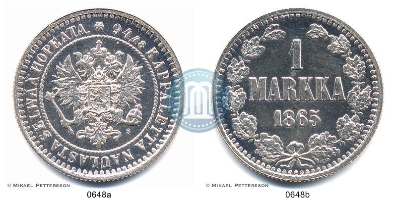 Picture 1 markka 1865 year S 