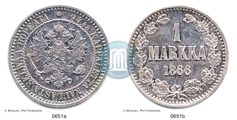 Picture 1 markka 1866 year S 