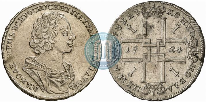 Фото 1 рубль 1724 года  "Портрет в античных доспехах"