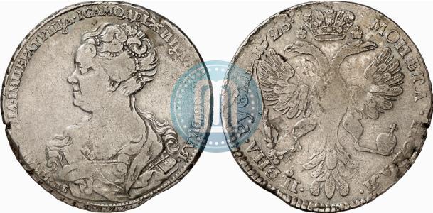 Picture 1 rouble 1725 year СПБ "Petersburg type, portrait turned to the left"
