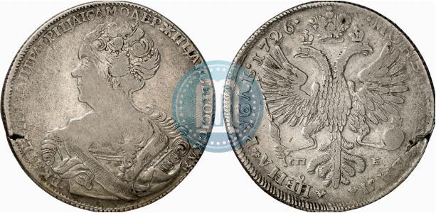 Фото 1 рубль 1726 года СПБ "Петербургский тип, портрет влево"