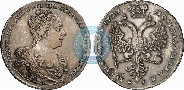Фото 1 рубль 1727 года  "Московский тип, портрет вправо"