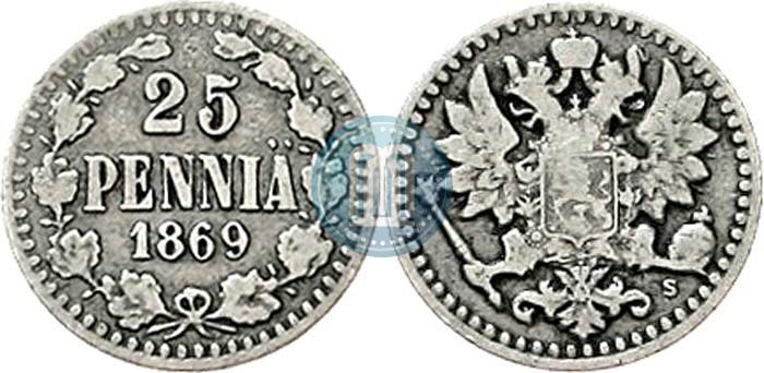 Фото 25 пенни 1869 года S 