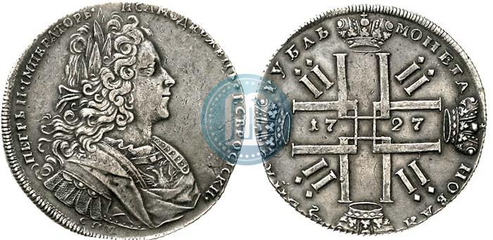 Фото 1 рубль 1727 года СПБ "Петербургский тип"