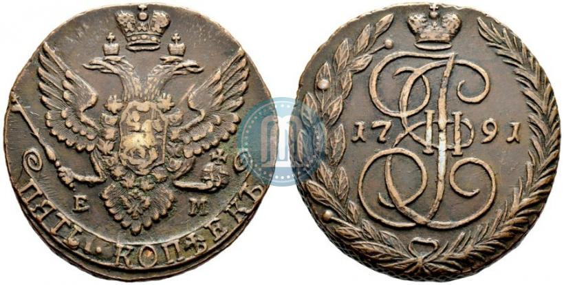 Picture 5 kopecks 1791 year ЕМ 
